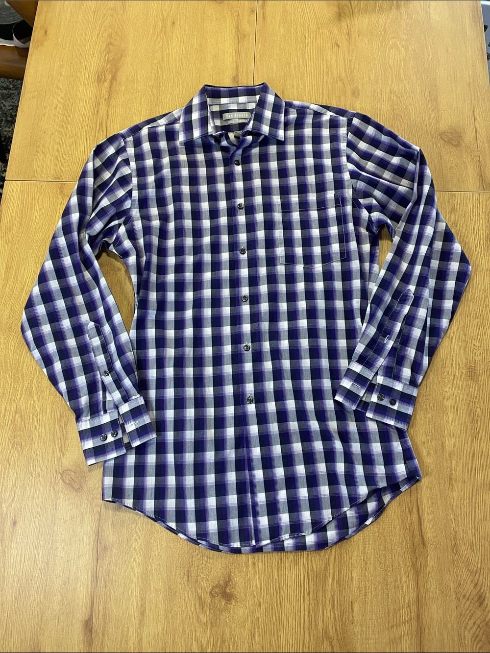 Van Heusen Purple and White Plaid Button-Down Shirt